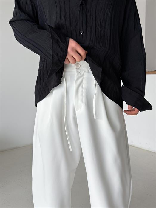 Ekru Double Balon Kalıp Yarım Lastik Pantalon PNC 4068