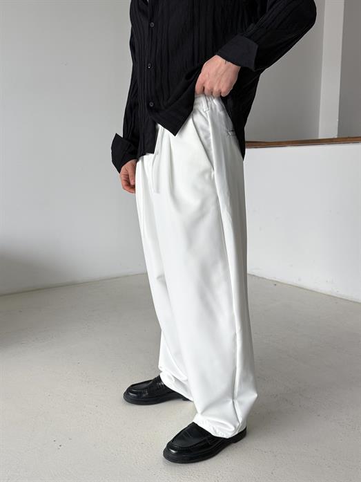 Ekru Double Balon Kalıp Yarım Lastik Pantalon PNC 4068