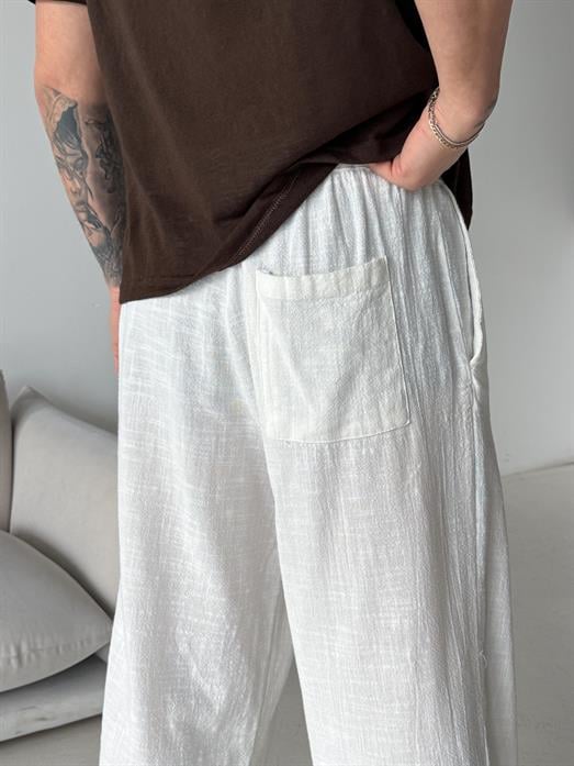 Ekru Keten Baggy Yarı Lastikli Pantalon PNC 4060