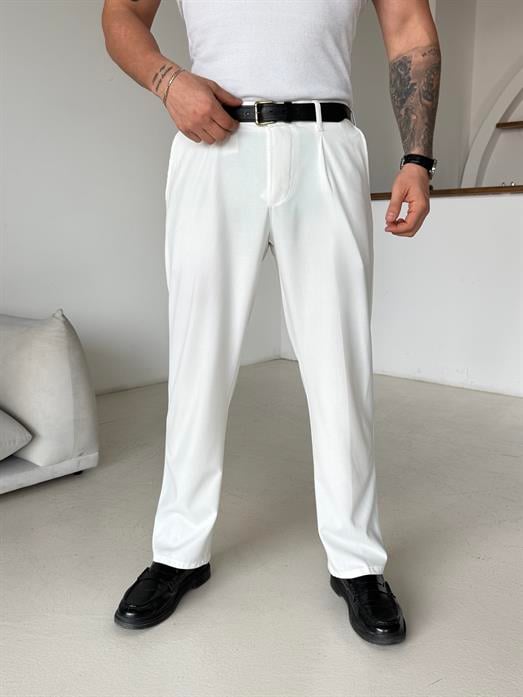 Ekru Lastikli Baggy Kumaş Pantalon SC