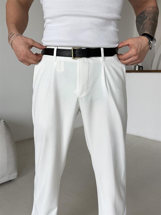 Ekru Lastikli Baggy Kumaş Pantalon SC