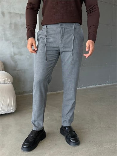 Füme Pileli Lastikli Bağcıklı Regular Kumaş Pantalon SC