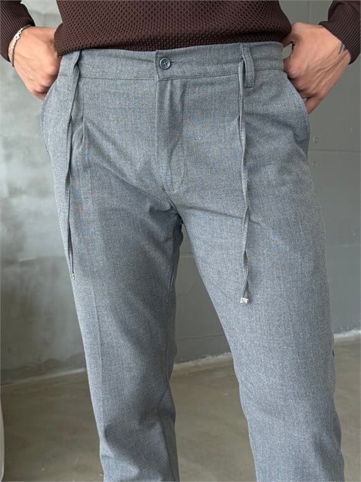 Füme Pileli Lastikli Bağcıklı Regular Kumaş Pantalon SC
