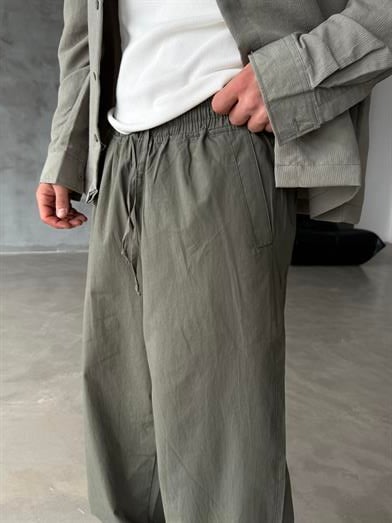 Haki Poplin Super Baggy Bağcıklı Pantalon JJ 118