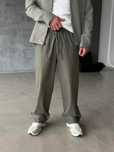 Haki Poplin Super Baggy Bağcıklı Pantalon JJ 118