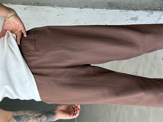 Kahve Bağcıklı Bol Keten Pantalon SNZ 1028