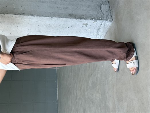 Kahve Bağcıklı Bol Keten Pantalon SNZ 1028