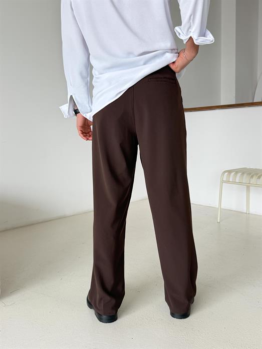 Kahve Baggy Bezayağı Kumaş Pantalon SNZ N1135