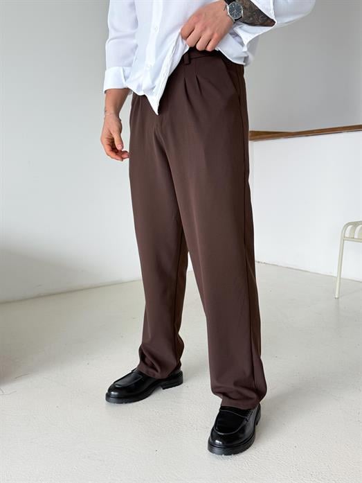 Kahve Baggy Bezayağı Kumaş Pantalon SNZ N1135