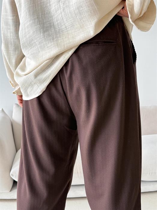 Kahve Balık Sırtı Arka Lastikli Dokuma Pantalon PLZ 26409