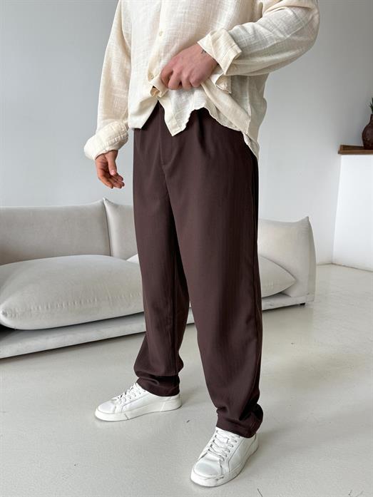 Kahve Balık Sırtı Arka Lastikli Dokuma Pantalon PLZ 26409