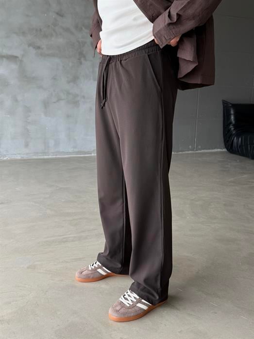 Kahve Bol Basic Bağcıklı Kumaş Pantalon SC