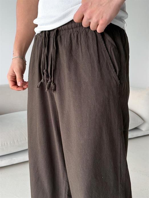 Kahve Çift Bağcık Amani Keten Pantolon VMS V80-40