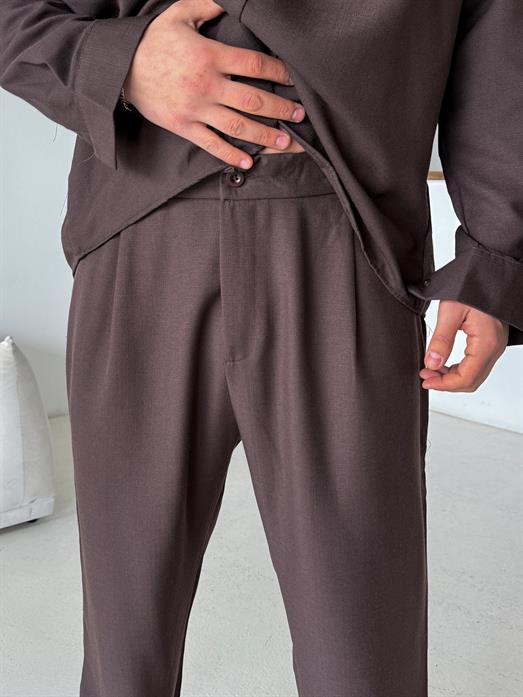 Kahve Dokuma Keten Baggy Pantalon PLZ