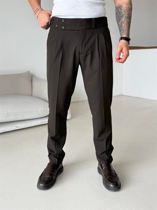 Kahve Dört Düğmeli Tokalı Regular Fit Kumaş Pantalon SC