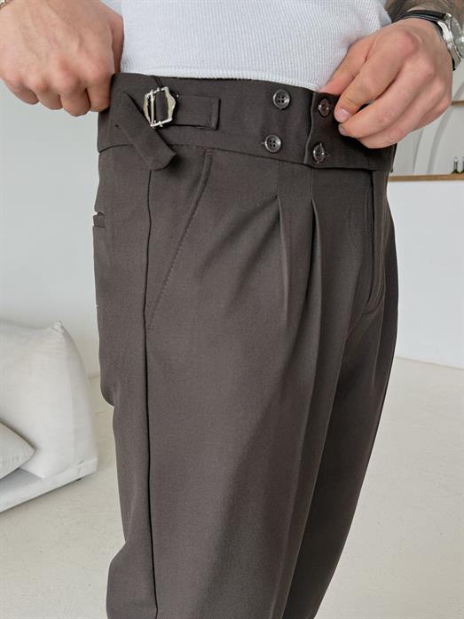 Kahve Dört Düğmeli Tokalı Regular Fit Kumaş Pantalon SC