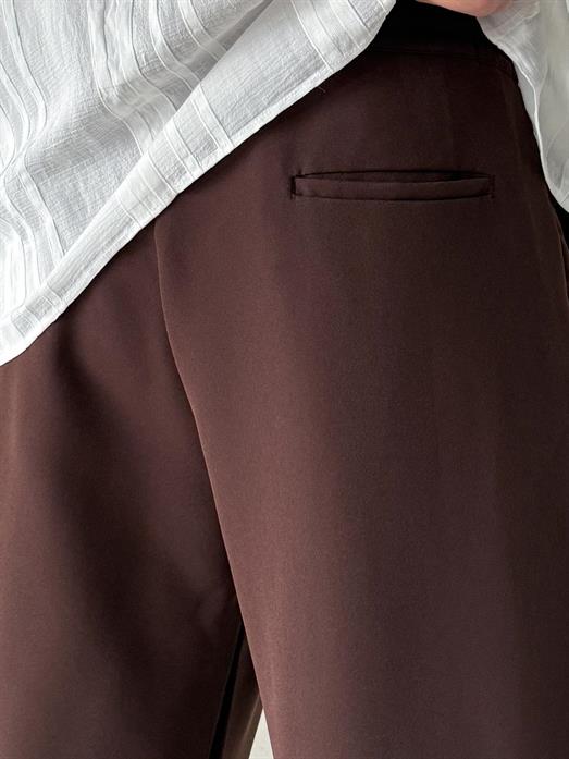 Kahve Double Balon Kalıp Yarım Lastik Pantalon PNC 4068