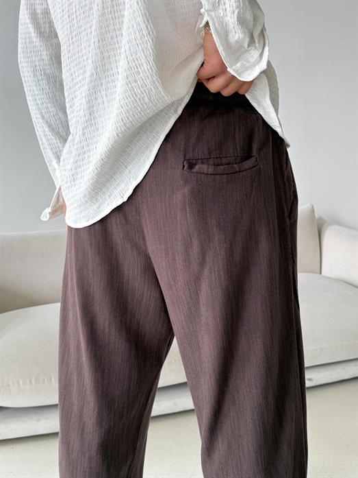 Kahve Fresh Yıkamalı Keten Pantalon JJ Y116