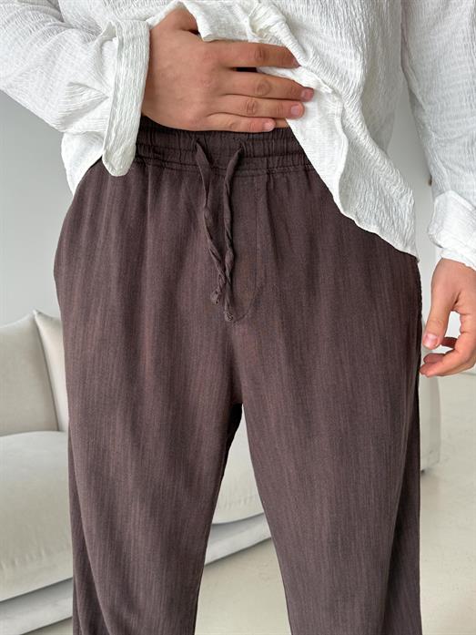 Kahve Fresh Yıkamalı Keten Pantalon JJ Y116