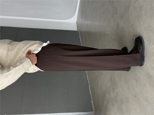 Kahve İnce Detay Çizgili Baggy Kumaş Pantalon SNZ 1471