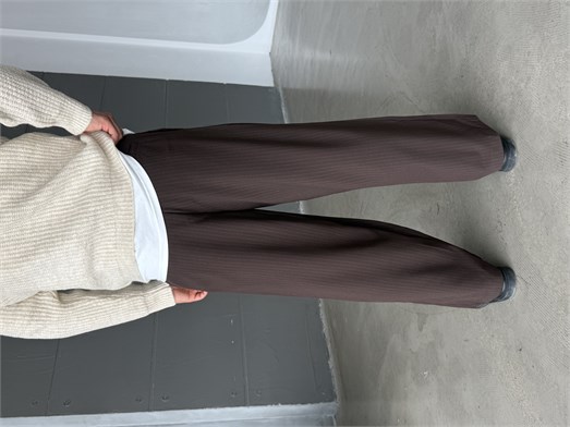 Kahve İnce Detay Çizgili Baggy Kumaş Pantalon SNZ 1471