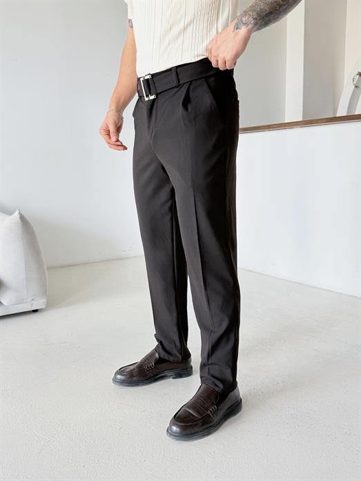 Kahve Kendi Kemerli Regular Fit Bezayağı Kumaş Pant N1344