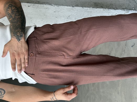 Kahve Keten Kemer Detaylı Baggy Pantalon SNZ 4609