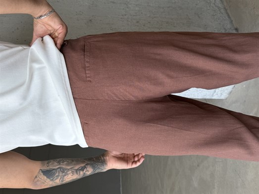 Kahve Keten Kemer Detaylı Baggy Pantalon SNZ 4609