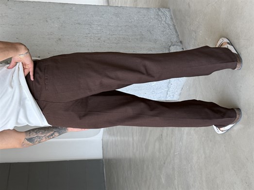 Kahve Keten Kemerli Regular Fit SNZ Pantalon 3937