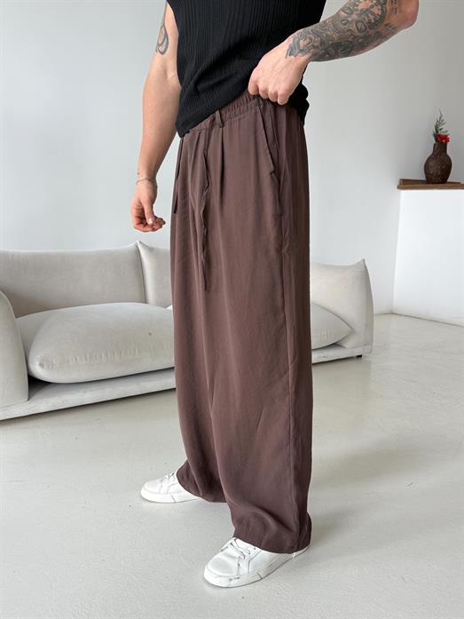 Kahve Modal Yarım Lastikli Baggy Pantalon PNC 4066