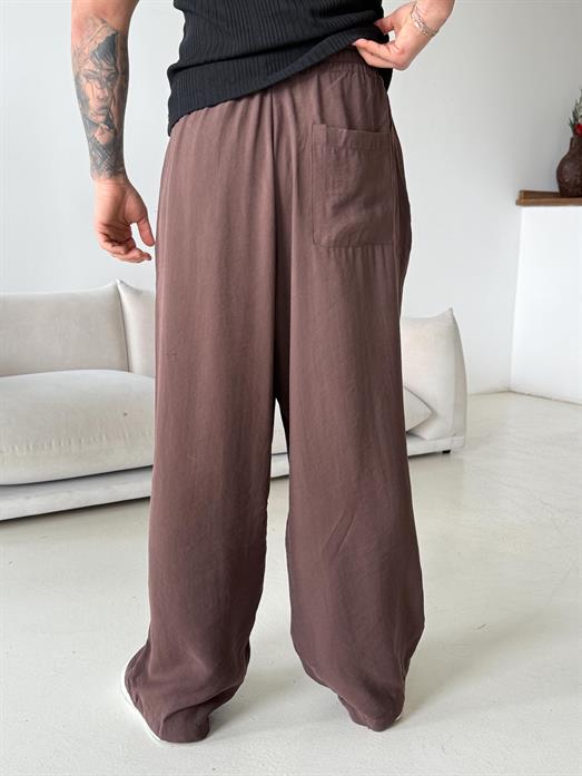 Kahve Modal Yarım Lastikli Baggy Pantalon PNC 4066