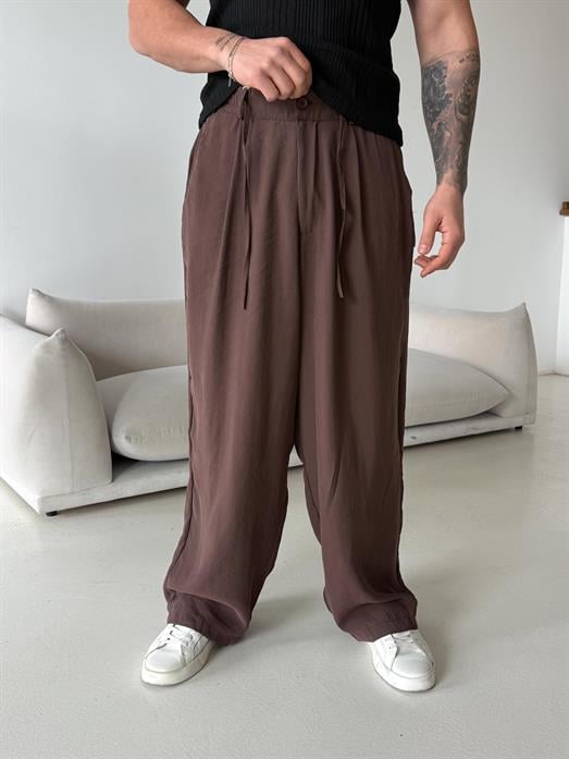 Kahve Modal Yarım Lastikli Baggy Pantalon PNC 4066