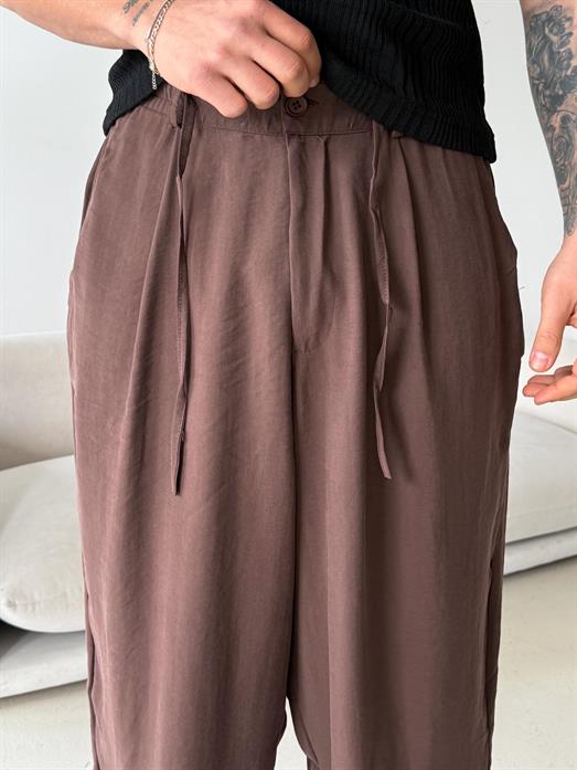 Kahve Modal Yarım Lastikli Baggy Pantalon PNC 4066