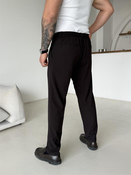 Kahve Pileli Lastikli Bağcıklı Regular Kumaş Pantalon SC