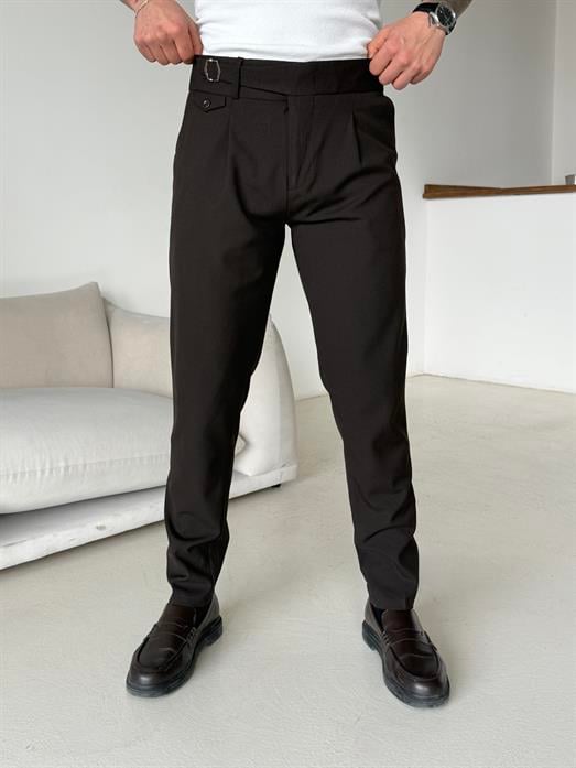 Kahve Tokalı Regular Fit Kumaş Pantalon SC