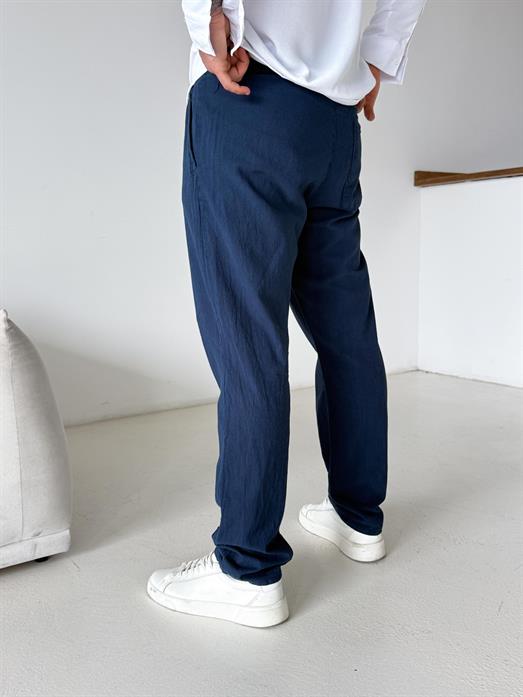 Lacivert Bel Lastikli Keten Pantalon TK