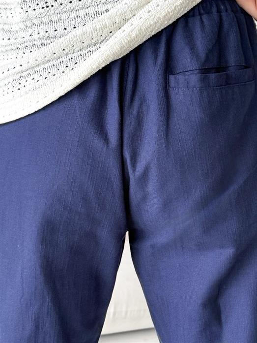 Lacivert Çizgi Keten Bağcıklı Pantalon LNS 23124