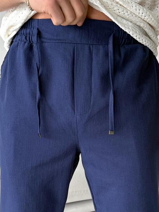 Lacivert Çizgi Keten Bağcıklı Pantalon LNS 23124