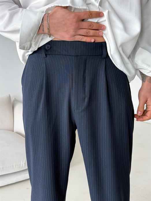 Lacivert Çizgili Zara Bol Kumaş Pantalon PLZ