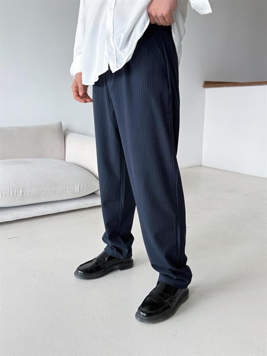 Lacivert Çizgili Zara Bol Kumaş Pantalon PLZ