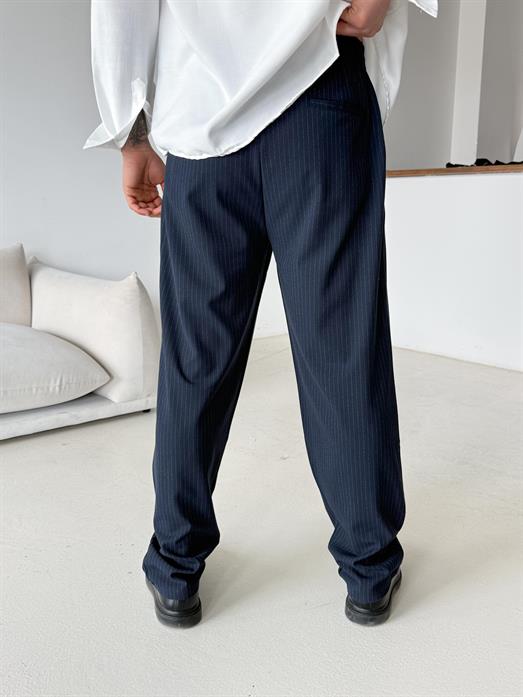 Lacivert Çizgili Zara Bol Kumaş Pantalon PLZ