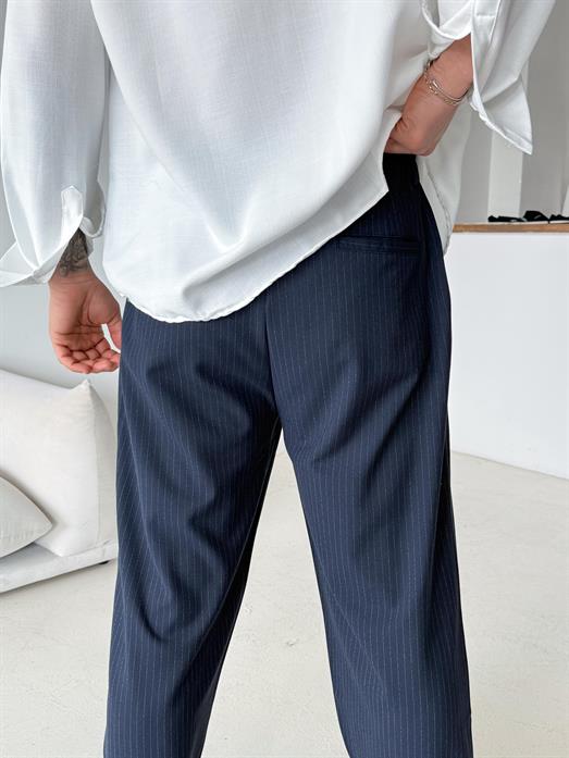 Lacivert Çizgili Zara Bol Kumaş Pantalon PLZ