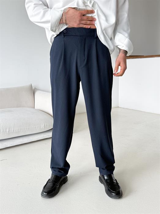 Lacivert Çizgili Zara Bol Kumaş Pantalon PLZ