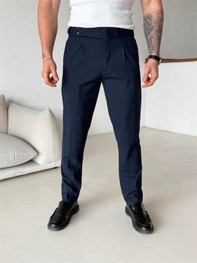 Lacivert Dört Düğmeli Tokalı Regular Fit Kumaş Pantalon SC