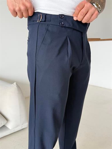 Lacivert Dört Düğmeli Tokalı Regular Fit Kumaş Pantalon SC