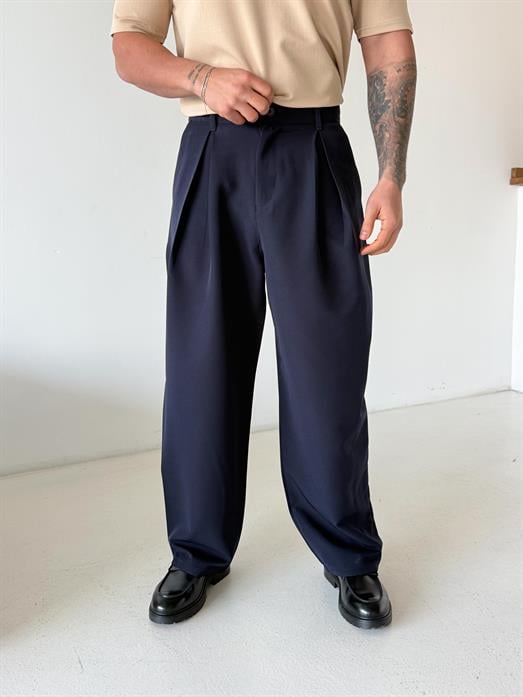 Lacivert Double Palazzo Pantalon 4062 PNC