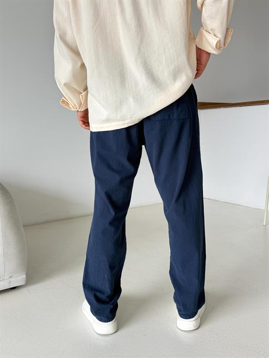 Lacivert Düğmeli Ham Keten Pantalon TK