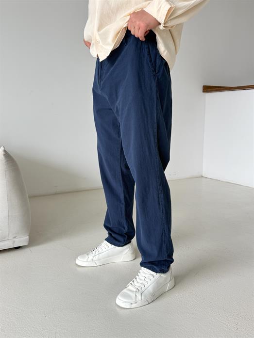 Lacivert Düğmeli Ham Keten Pantalon TK