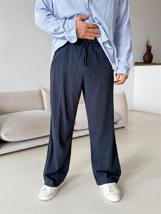 Lacivert Fresh Yıkamalı Keten Pantalon JJ Y116