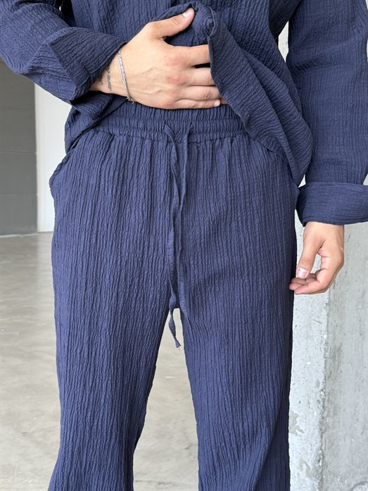 Lacivert Gofre Pamuk Pantalon SNZ 1349